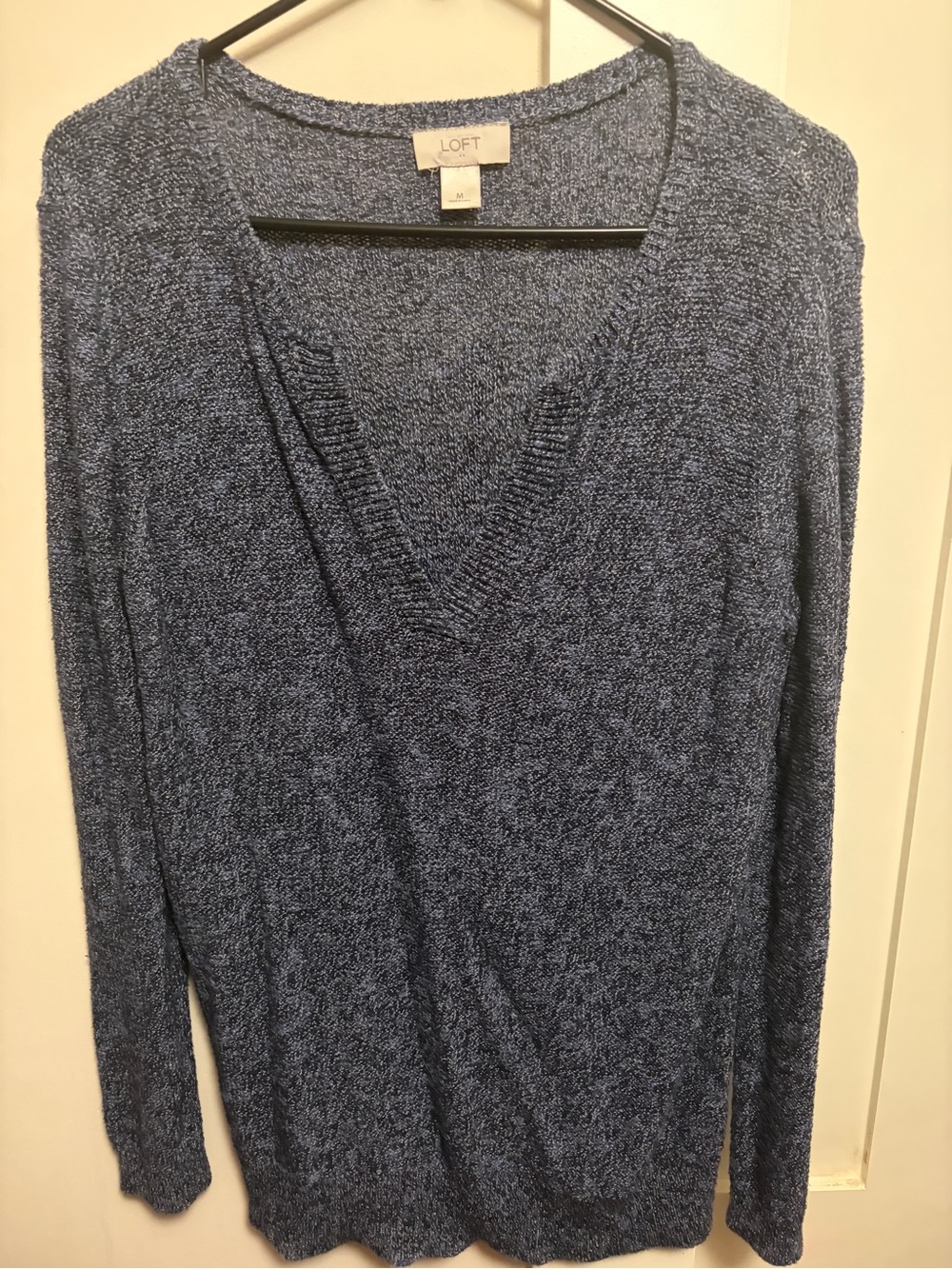 LOFT Deep Blue Marled V-Neck Sweater